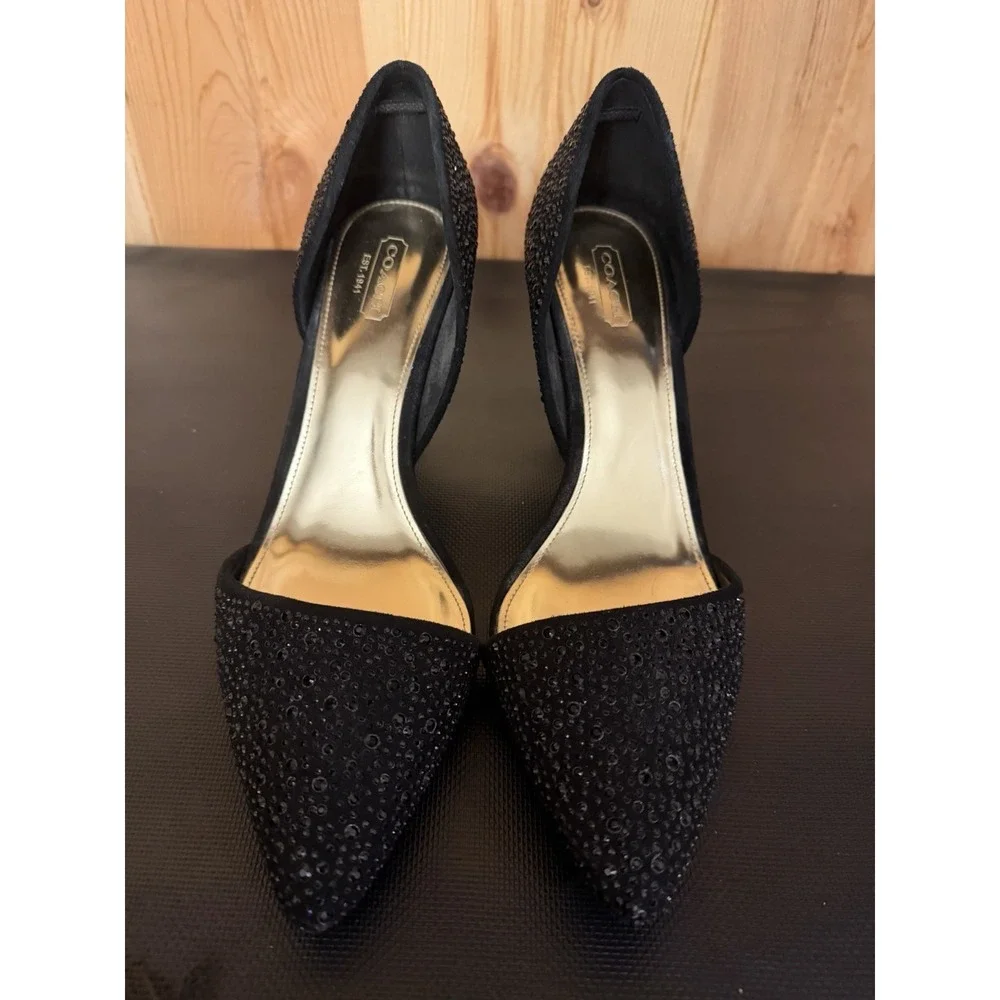 Coach Hollis Pumps Heels Size 9.5 Black Rhinestone Stiletto Pointed Toe 3.5 In
